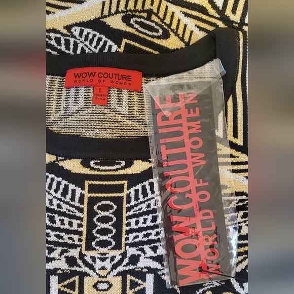 NWT WOW COUTURE Black & Gold Jacquard Crop Two-Piece Knit Bodycon Skirt Set - Picture 3 of 7